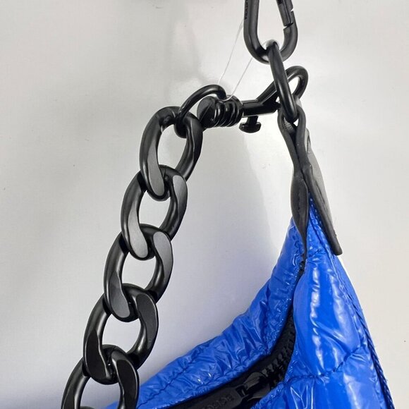 BCBGeneration Blue Quilted Puffer Hobo Bag 2 in 1 Chain Strap Shoulder Bag - Picture 5 of 10
